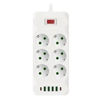 Мережевий фільтр-подовжувач Voltronic 33U, 6 розеток EU+4xUSB+2xPD, 2м, 3х0,75мм, 2500W, White