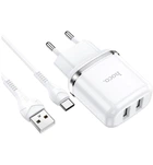 Адаптер сетевой HOCO Type-C cable Aspiring dual Port charger set N4 |2USB, 2.4A| (Safety Certified) белый