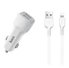 Адаптер автомобильный Hoco Lightning cable Z23 |2USB, 2.4A| белый