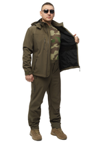 Костюм демисезонный мужской Soft shel на флисе Олива 58 брюки куртка с капюшоном с водонепроницаемого и ветронепродуваемого материала повседневный - изображение 4