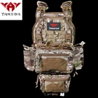 Плитоноска бронежилет, военный жилет с сумкой-напашником и расширенной передней панелью на 15 магазинов АК YAKEDA MULTICAM Мультикам VTO-6094A - изображение 11