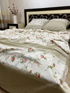 Постельное белье хлопковое Рогожка Цветы Двуспальное 180 x 220 Бязь Белое 70 х 70