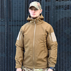 Демісезонна чоловіча Куртка Softshell на флісі з Капюшоном та Липучками під шеврони койот розмір L - зображення 1