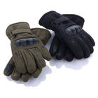 Плотные зимние перчатки на меху с антискользкими вставками олива размер универсальный - изображение 1
