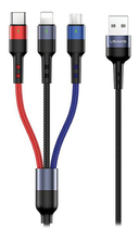 Kabel pleciony Usams 3 w 1 USB - USB Type-C + Micro-USB + Lightning szybkie ładowanie 0.35 m (6958444984308) - obraz 1