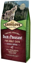 Сухой корм для кошек Carnilove Cat Duck&Pheasant Hairball Controll для вывода шерсти c уткой и фазаном