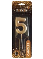 Свеча для торта Pelican цыфра "5" 5см золотой 8116