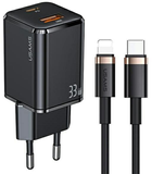 Ładowarka sieciowa Usams US-CC144 T43 USB-C+USB 33W PD3.0 QC3.0 Fast Charging czarna + kabel U63 USB-C - Lightning 1.2 m czarny (6958444977379) - obraz 1