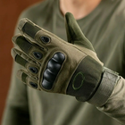 Плотные сенсорные перчатки с антискользкими вставками и защитными накладками олива размер M - изображение 6