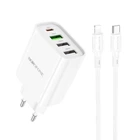 Зарядне мережеве BOROFONE BA79A PD20W+QC3.0 3USB/1Type-C швидка зірядка + cabel Type-C - Lightning для Ip iOS пристроїв Білий