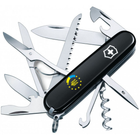 Швейцарський ніж Victorinox HUNTSMAN UKRAINE 91мм/15 функцій, чорні накладки, Україна ЄС