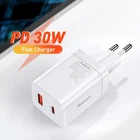 Сетевое зарядное устройство Baseus Super Si Pro Quick Charger Type-C+USB 30W адаптер с быстрой зарядкой White