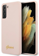 Etui plecki Guess Silicone Script Metal Logo do Samsung Galaxy S21 Plus Pink (3700740495865) - obraz 1