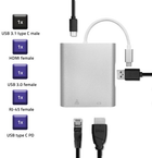 Adapter Qoltec USB Typ-C - HDMI A/USB A/RJ45/USB Type-C 4 w 1 PD srebrzysty (5901878504094) - obraz 2