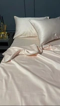 Элитная сатиновая постель комплект Полуторный MLS Сатин с кантом 160*220/50*70 Розовый + кант бежевый