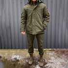 Мужская Зимняя Куртка на синтепоне с флисовой подкладкой / Водоотталкивающий Бушлат олива размер 3XL - изображение 1