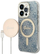 Etui + Ładowarka Guess 4G Print MagSafe do Apple iPhone 14 Pro Max Blue (3666339102999) - obraz 1