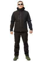 Костюм мужской демисезонный Softshell Черный 52 брюки куртка с капюшоном 4 кармана на замке защита от ветра и осадков водонепроницаемый материал - изображение 1