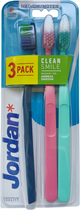 Набор Зубных щеток Jordan Clean Smile Средней жесткости 3 шт (7046110071021_синя+рожева+бірюза)