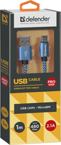 Kabel Defender USB08-03T Pro USB 2.0 AM-MicroBM 1 m Niebieski (4714033878050) - obraz 1