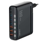 Зарядне мережеве LDNIO A6140C 140W QC/PD 3xUSB/3Type-C 1.5М LED display GAN адаптер швидка зарядка для телефона, ноутбука Чорний