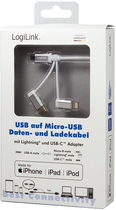 Kabel LogiLink USB 2.0 USB-A/M - Micro-USB + USB-C + Lightning (4052792047905) - obraz 4