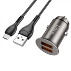 Зарядне автомобільне Hoco NZ1 (2USB/36W/QC3.0) Адаптер автомобільний + кабель USB to microUSB для пристроїв Металево-Сірий