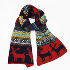 Шерстяний шарф в'язаний скандинавський зі сніжинками червоний з синім 160*36 см