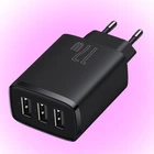 Сетевое зарядное устройство Baseus 3USB 3.4A тройной адаптер 17W, Черный