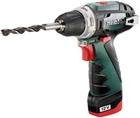 Шурповерт-дрель Metabo powermaxx bs basic, аккумуляторный, 2*12 в, 2 Ач, 0-360/0-1400 об/мин, патрон 1-10мм, шестигранник, 17/34 Нм, 0.8кг 600984500