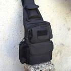 Черная тактическая сумка-рюкзак барсетка, бананка однолямочник MFH T0449 + USB выход - зображення 12