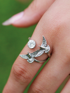 Срібна каблучка з птахами і фіанітом (АРТ. №963/s) Dadiverin Jewelry, Розмір каблучки регулюється з 16.5 по 17.5