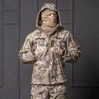 Чоловіча куртка Softshell мультикам з капюшоном та липучками під шеврони водонепроникна S - зображення 6