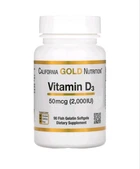 Вітамін D3, 50 мг (2000 МО) California Gold Nutrition, 90 капсул