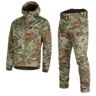 Костюм мужской демисезонный влаго-ветрозащитный SoftShell куртка с капюшоном и штаны с 6 карманами Мультикам S Kali AI050 полевой для активного отдыха - изображение 1