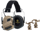 Активні складні навушники Earmor М31 з кріпленням на шолом OPS Core чебурашка Койот Kali 900890 AI135 для активного приглушення динамічних звуків - зображення 1