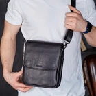 Мессенджер с клапаном через плечо 24х20х6 кожаная барсетка Tiding Bag TD-20033 черная