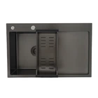 Кухонна мийка GAPPO GS7850-6L 780x500 мм, поверхня PVD чорна з кошиком і крилом, права