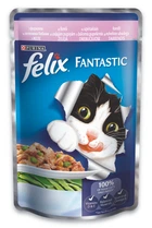 Влажный корм для кошек Felix Fantastic с форелью и зелеными бобами в желе 85 г