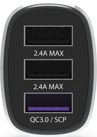 Автомобільний зарядний пристрій Krux 3× USB QC 3.0 DCP AFC HSC 42 Вт (KRX0063) - зображення 3