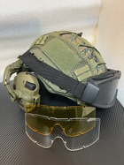 Шлем FAST USA NIJ IIIA L-XL, тактические очки, Walkers Razor Активные шумоподавляющие стрелковые наушники, крепления чебурашки, кавер - изображение 1
