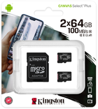 Карта пам'яті Kingston microSDXC 2х64GB Canvas Select Plus Class 10 UHS-I U1 V10 A1 + SD-адаптер (740617298994) - зображення 1