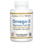 Омега-3, California Gold Nutrition, рыбий жир премиального качества, 100 капсул из рыбьего желатина