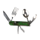 Нож раскладной 6 в 1 из двух частей на магните (ложка, вилка, нож, открывалка, штопор) Зеленый