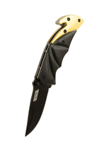 Нож складной MASTERTOOL "BULAT" 150х29х17 мм черное нержавеющее лезвие алюминиевая рукоятка стропорез MASN-2472 - изображение 1