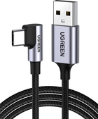 Kabel Ugreen US284 USB 2.0 to Angled USB Type-C Cable Aluminum Shell with Braided 3 A 3 m Black (6957303872558) - obraz 1