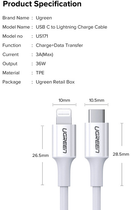 Kabel Ugreen US171 USB 2.0 Type-C M-Lightning m 3 A Nickel Plating ABS Shell 1.5 m White (6957303867486) - obraz 7