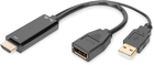 Kabel adapter Digitus HDMI - DisplayPort + USB Type A M/F/M 0.2 m Black (4016032481102)