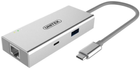 Kabel adapter Unitek USB Type-C - HDMI+GigaEth+USB 3.0+USB Type-C 0.15 m Silver (4894160033239) - obraz 1