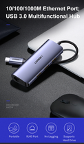 USB-хаб Ugreen CM252 USB Type-C to 3xUSB 3.0 HUB + Gigabit Converter Grey (6957303867189) - зображення 4